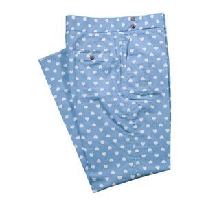 Mens 34 Gurkha Pants Blue White Heart Print Flat Front Straight Fit Trousers